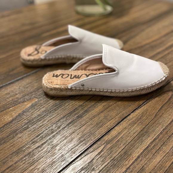 61. Sam Edelman Kerry Mule Espadrilles In White Leather Slides Slip On Size 6.5 - Picture 5 of 11
